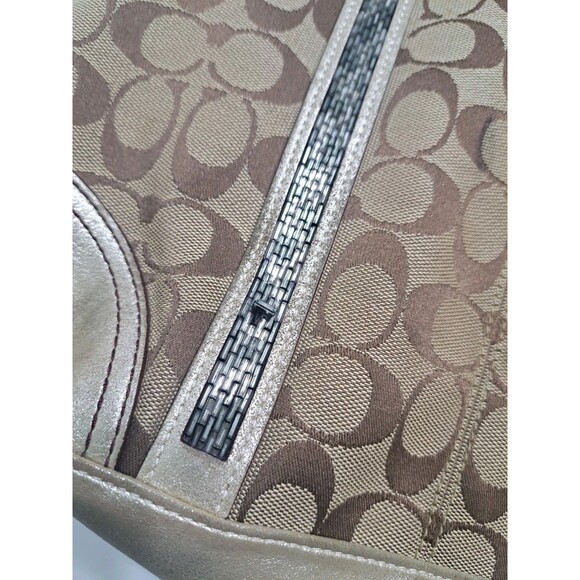 Coach Signature C Khaki Tote Jacquard Beaded Shoulder Bag Gold Brown F05J-8K52 - Picture 9 of 13